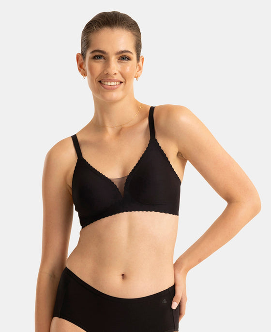 Wirefree Padded Soft Touch Microfiber Elastane Medium Coverage Bonded Tech T-Shirt Bra with Reinforced Side Support - Black
