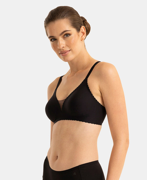 Wirefree Padded Soft Touch Microfiber Elastane Medium Coverage Bonded Tech T-Shirt Bra with Reinforced Side Support - Black