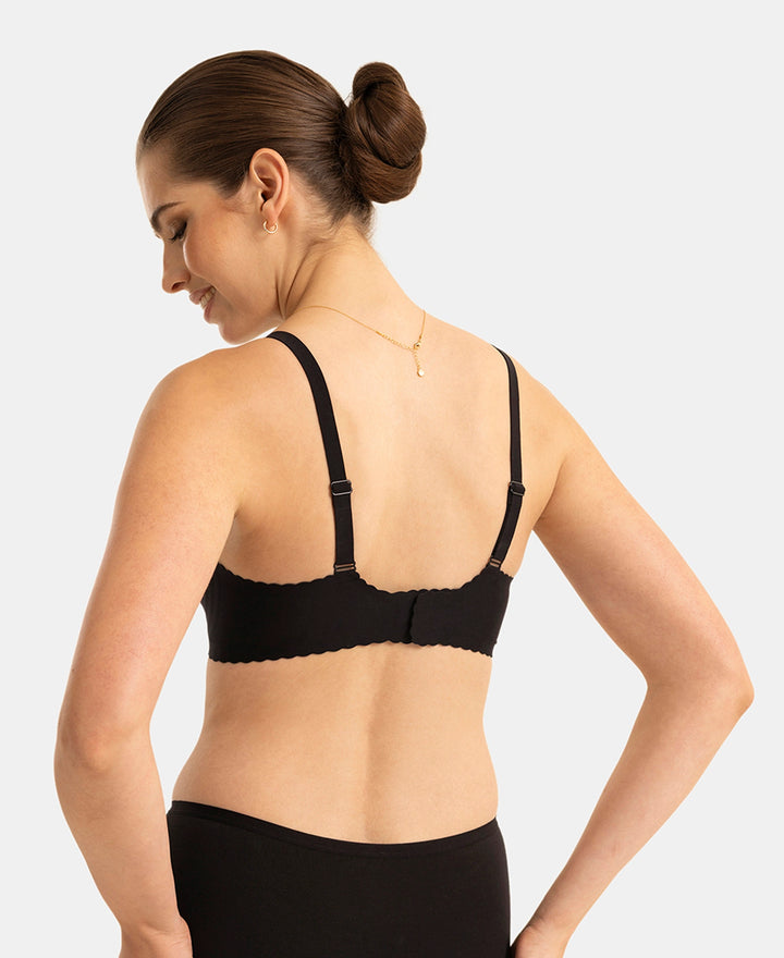 Wirefree Padded Soft Touch Microfiber Elastane Medium Coverage Bonded Tech T-Shirt Bra with Reinforced Side Support - Black