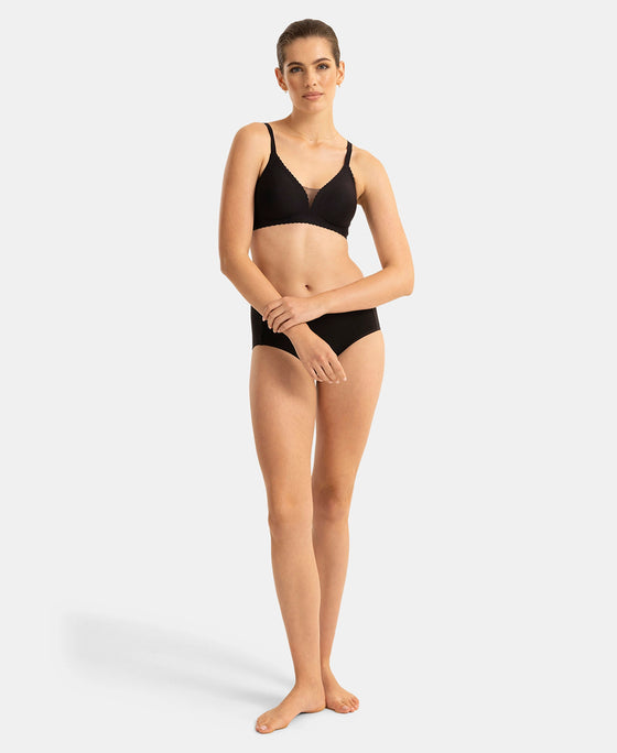 Wirefree Padded Soft Touch Microfiber Elastane Medium Coverage Bonded Tech T-Shirt Bra with Reinforced Side Support - Black