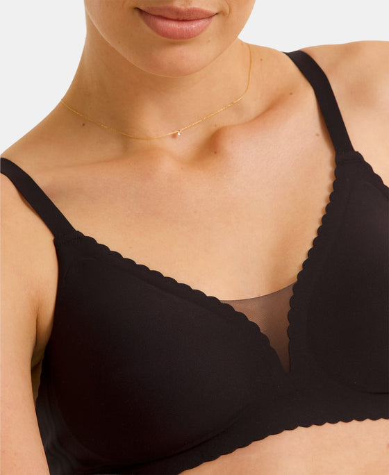 Wirefree Padded Soft Touch Microfiber Elastane Medium Coverage Bonded Tech T-Shirt Bra with Reinforced Side Support - Black