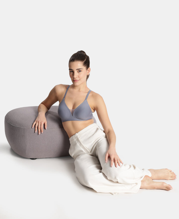 Wirefree Padded Soft Touch Microfiber Elastane Medium Coverage Bonded Tech T-Shirt Bra with Reinforced Side Support - Folk Stone Gray