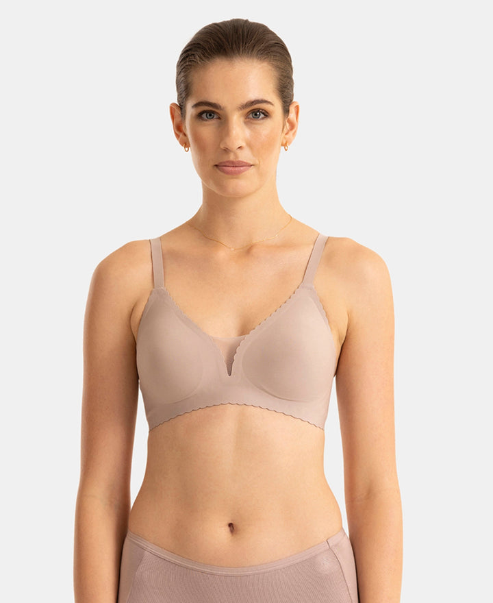 Wirefree Padded Soft Touch Microfiber Elastane Medium Coverage Bonded Tech T-Shirt Bra with Reinforced Side Support - Oyster