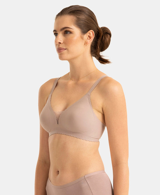Wirefree Padded Soft Touch Microfiber Elastane Medium Coverage Bonded Tech T-Shirt Bra with Reinforced Side Support - Oyster