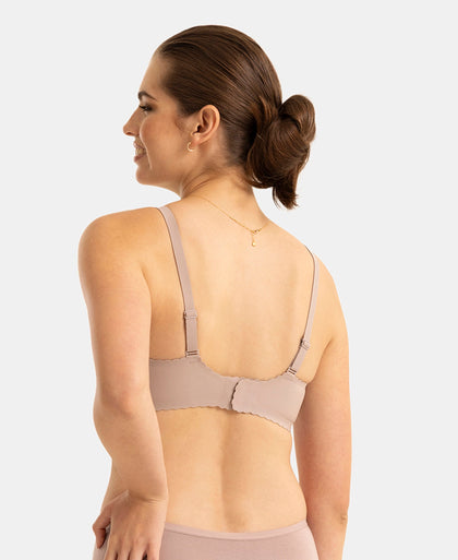 Wirefree Padded Soft Touch Microfiber Elastane Medium Coverage Bonded Tech T-Shirt Bra with Reinforced Side Support - Oyster