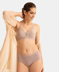 Wirefree Padded Soft Touch Microfiber Elastane Medium Coverage Bonded Tech T-Shirt Bra with Reinforced Side Support - Oyster