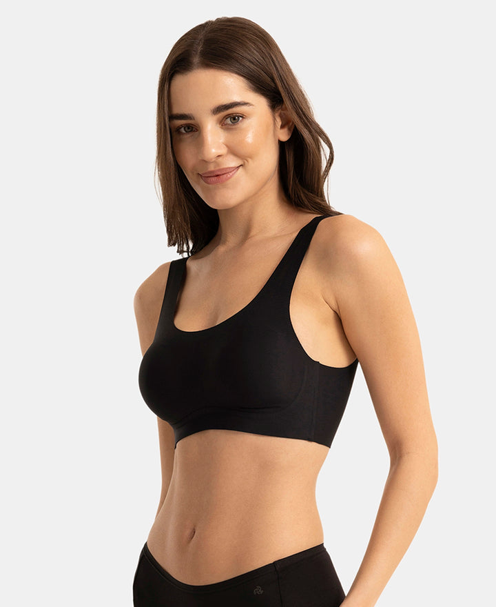 Wirefree Unicup Design Padded Soft Touch Microfiber Elastane High Coverage Bonded Tech T-Shirt Bra - Black