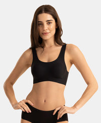 Wirefree Unicup Design Padded Soft Touch Microfiber Elastane High Coverage Bonded Tech T-Shirt Bra - Black