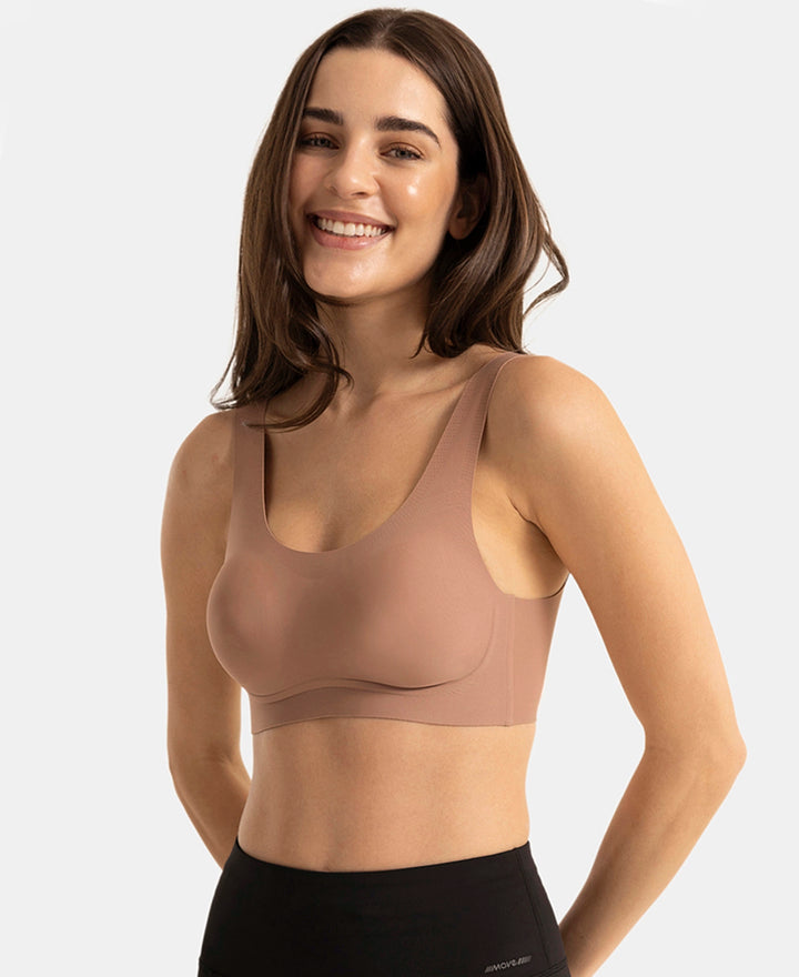 Wirefree Unicup Design Padded Soft Touch Microfiber Elastane High Coverage Bonded Tech T-Shirt Bra - Sand