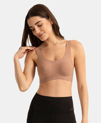 Wirefree Unicup Design Padded Soft Touch Microfiber Elastane High Coverage Bonded Tech T-Shirt Bra - Sand