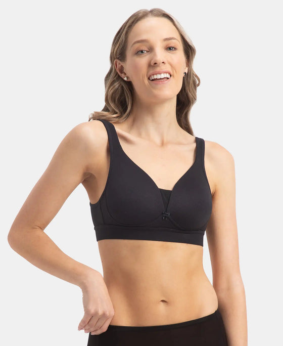 Wirefree Padded Soft Touch Microfiber Elastane Stretch Full Coverage T-Shirt Bra with Longline Styling - Black