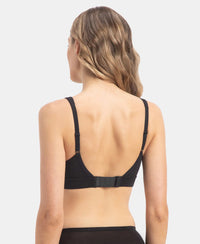 Wirefree Padded Soft Touch Microfiber Elastane Stretch Full Coverage T-Shirt Bra with Longline Styling - Black