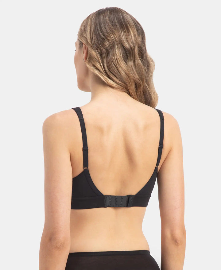 Wirefree Padded Soft Touch Microfiber Elastane Stretch Full Coverage T-Shirt Bra with Longline Styling - Black
