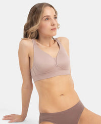 Wirefree Padded Soft Touch Microfiber Elastane Stretch Full Coverage T-Shirt Bra with Longline Styling - Mocha