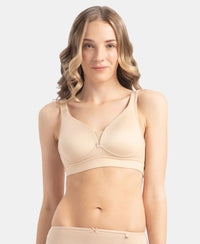 Wirefree Padded Soft Touch Microfiber Elastane Stretch Full Coverage T-Shirt Bra with Longline Styling - Skin