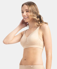 Wirefree Padded Soft Touch Microfiber Elastane Stretch Full Coverage T-Shirt Bra with Longline Styling - Skin