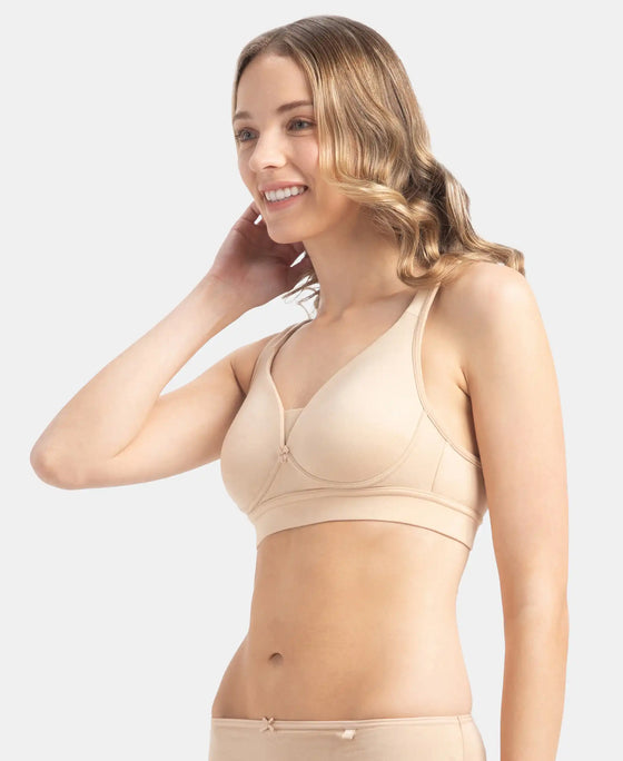 Wirefree Padded Soft Touch Microfiber Elastane Stretch Full Coverage T-Shirt Bra with Longline Styling - Skin