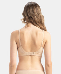 Wirefree Padded Soft Touch Microfiber Elastane Stretch Full Coverage T-Shirt Bra with Longline Styling - Skin