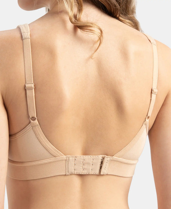 Wirefree Padded Soft Touch Microfiber Elastane Stretch Full Coverage T-Shirt Bra with Longline Styling - Skin