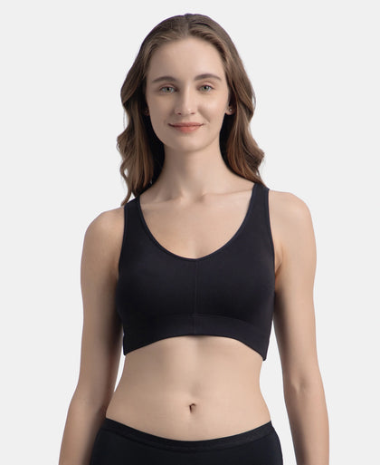 Wirefree Padded Tencel Micro Modal Elastane Stretch Full Coverage Lounge Bra with Concealed Underband - Black