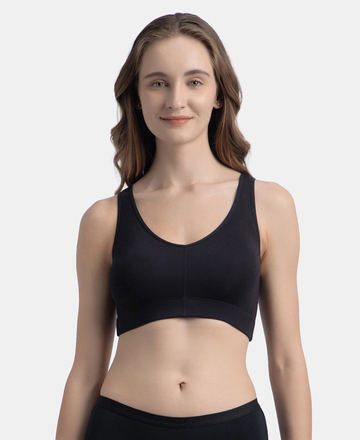 Wirefree Padded Tencel Micro Modal Elastane Stretch Full Coverage Lounge Bra with Concealed Underband - Black