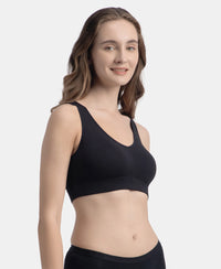 Wirefree Padded Tencel Micro Modal Elastane Stretch Full Coverage Lounge Bra with Concealed Underband - Black