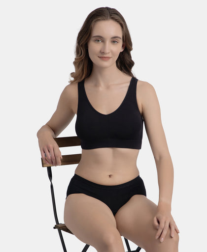 Wirefree Padded Tencel Micro Modal Elastane Stretch Full Coverage Lounge Bra with Concealed Underband - Black