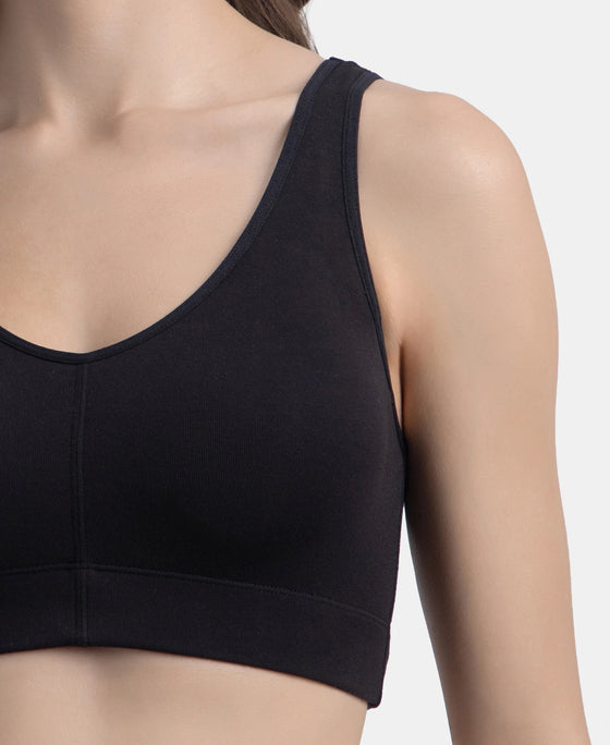 Wirefree Padded Tencel Micro Modal Elastane Stretch Full Coverage Lounge Bra with Concealed Underband - Black