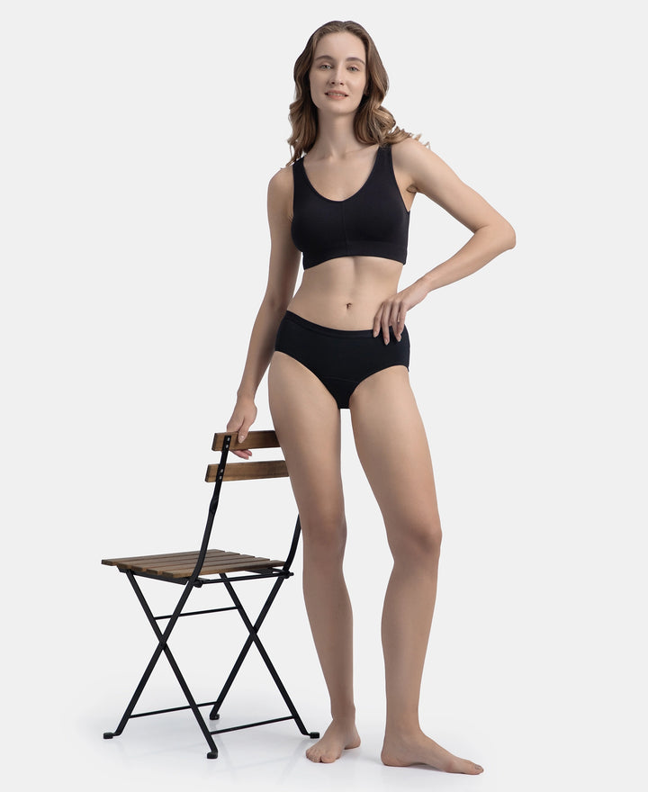 Wirefree Padded Tencel Micro Modal Elastane Stretch Full Coverage Lounge Bra with Concealed Underband - Black