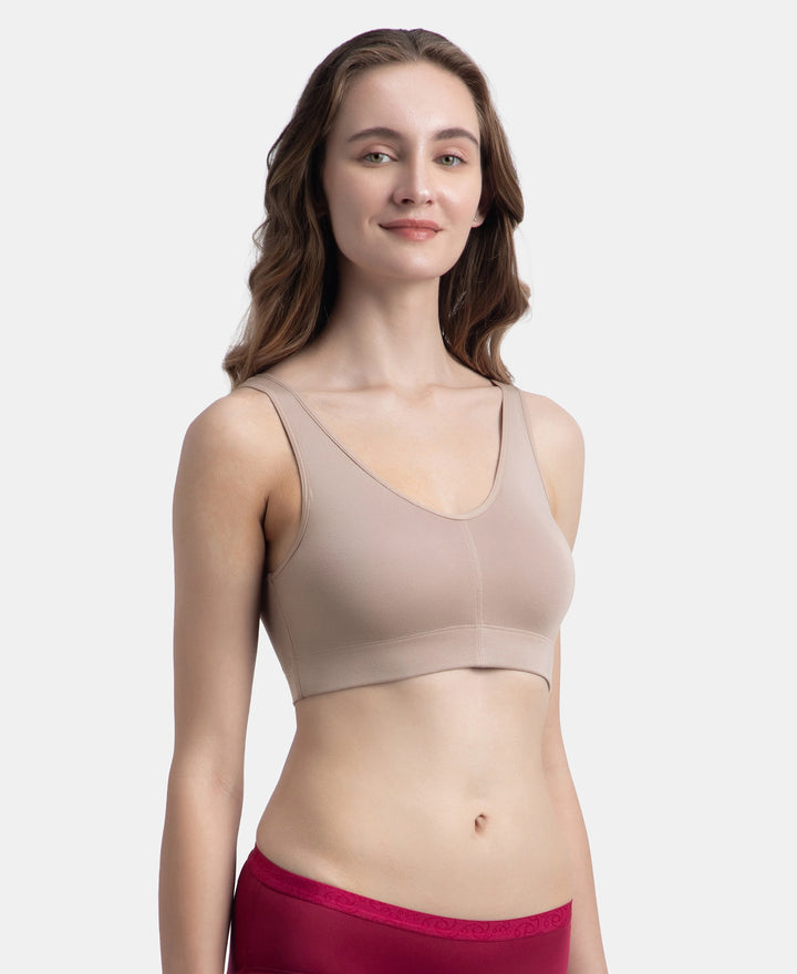 Wirefree Padded Tencel Micro Modal Elastane Stretch Full Coverage Lounge Bra with Concealed Underband - Mocha