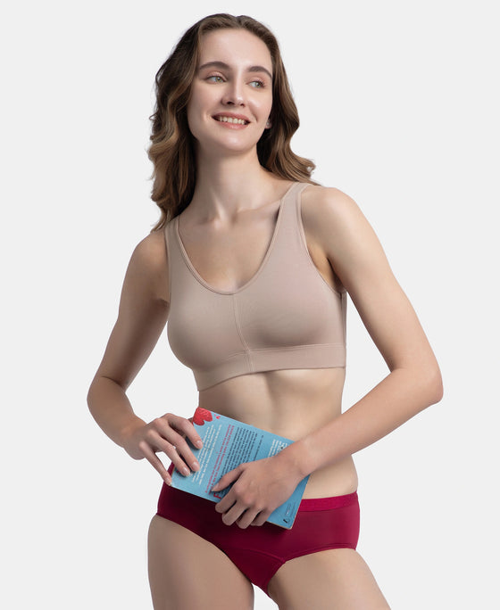 Wirefree Padded Tencel Micro Modal Elastane Stretch Full Coverage Lounge Bra with Concealed Underband - Mocha