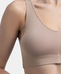 Wirefree Padded Tencel Micro Modal Elastane Stretch Full Coverage Lounge Bra with Concealed Underband - Mocha