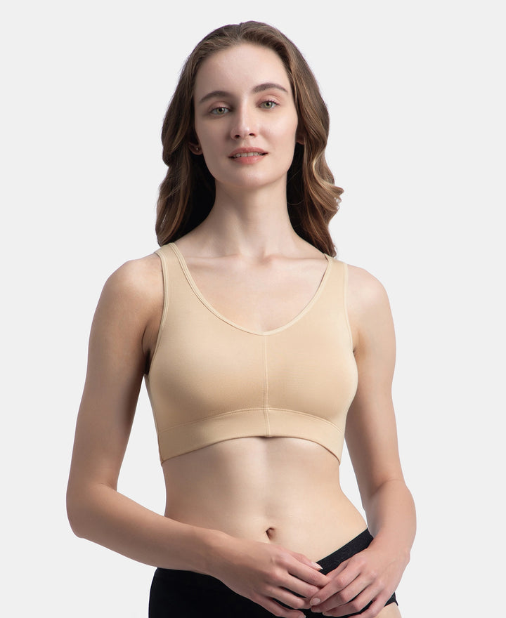 Wirefree Padded Tencel Micro Modal Elastane Stretch Full Coverage Lounge Bra with Concealed Underband - Skin