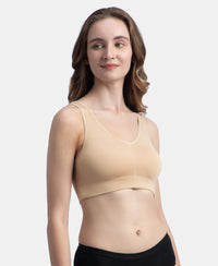 Wirefree Padded Tencel Micro Modal Elastane Stretch Full Coverage Lounge Bra with Concealed Underband - Skin