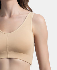 Wirefree Padded Tencel Micro Modal Elastane Stretch Full Coverage Lounge Bra with Concealed Underband - Skin