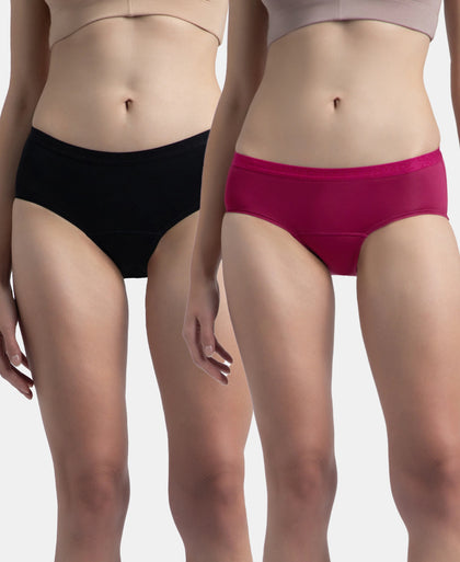 Pack of 2 Tactel Microfiber Elastane Stretch Period Panty with Leak Proof Inner Absorbent Layer and StayFresh Treatment - Anemone & Black