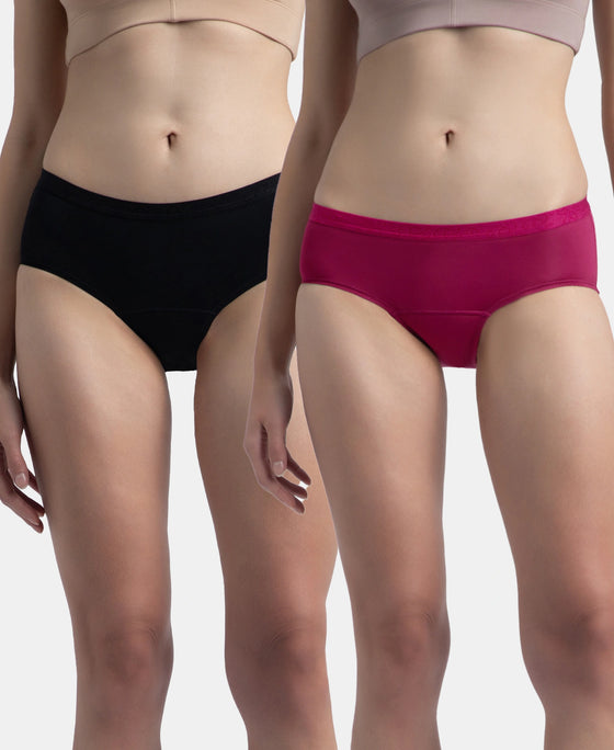 Pack of 2 Tactel Microfiber Elastane Stretch Period Panty with Leak Proof Inner Absorbent Layer and StayFresh Treatment - Anemone & Black