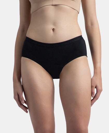 Tactel Microfiber Elastane Stretch Period Panty with Leak Proof Inner Absorbent Layer and StayFresh Treatment - Black