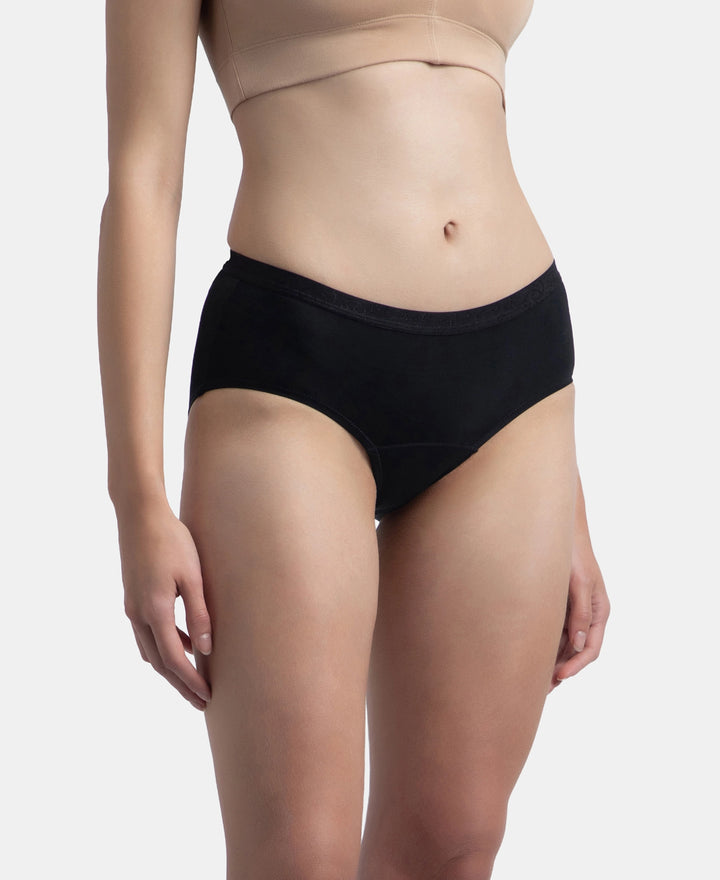 Tactel Microfiber Elastane Stretch Period Panty with Leak Proof Inner Absorbent Layer and StayFresh Treatment - Black