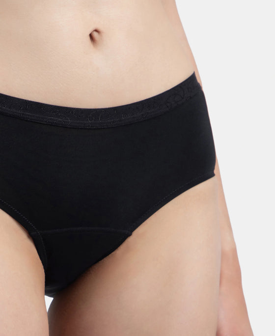 Tactel Microfiber Elastane Stretch Period Panty with Leak Proof Inner Absorbent Layer and StayFresh Treatment - Black