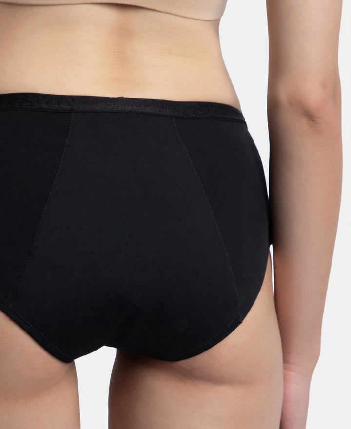 Tactel Microfiber Elastane Stretch Period Panty with Leak Proof Inner Absorbent Layer and StayFresh Treatment - Black