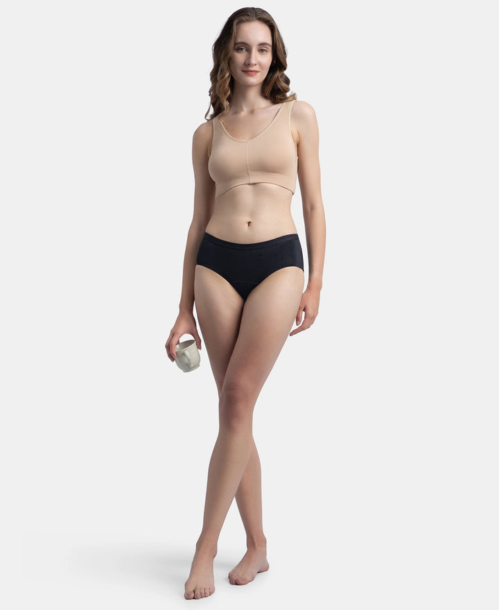 Tactel Microfiber Elastane Stretch Period Panty with Leak Proof Inner Absorbent Layer and StayFresh Treatment - Black
