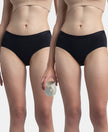 Pack of 2 Tactel Microfiber Elastane Stretch Period Panty with Leak Proof Inner Absorbent Layer and StayFresh Treatment - Black