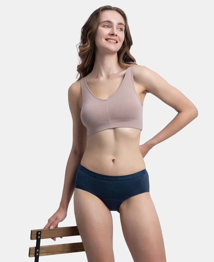 Tactel Microfiber Elastane Stretch Period Panty with Leak Proof Inner Absorbent Layer and StayFresh Treatment - Navy