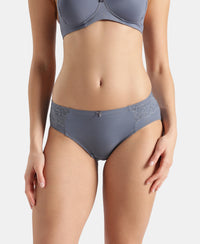 Full Coverage Soft Touch Microfiber Elastane Stretch Hipster with Lace Styling  - Folk Stone Gray