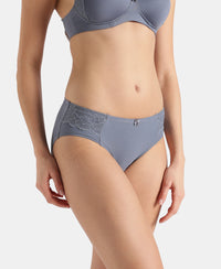Full Coverage Soft Touch Microfiber Elastane Stretch Hipster with Lace Styling  - Folk Stone Gray