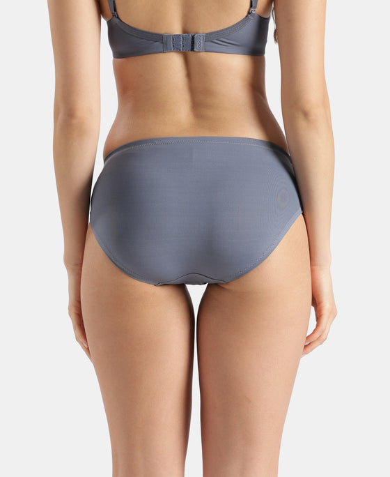 Full Coverage Soft Touch Microfiber Elastane Stretch Hipster with Lace Styling  - Folk Stone Gray