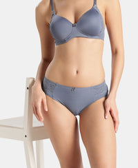 Full Coverage Soft Touch Microfiber Elastane Stretch Hipster with Lace Styling  - Folk Stone Gray