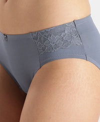 Full Coverage Soft Touch Microfiber Elastane Stretch Hipster with Lace Styling  - Folk Stone Gray