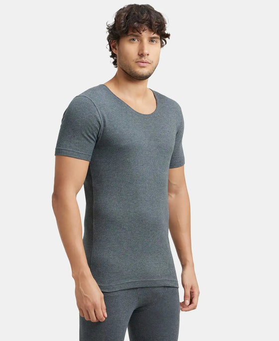Super Combed Cotton Rich Half Sleeved Thermal Undershirt with StayWarm Technology - Charcoal Melange-2